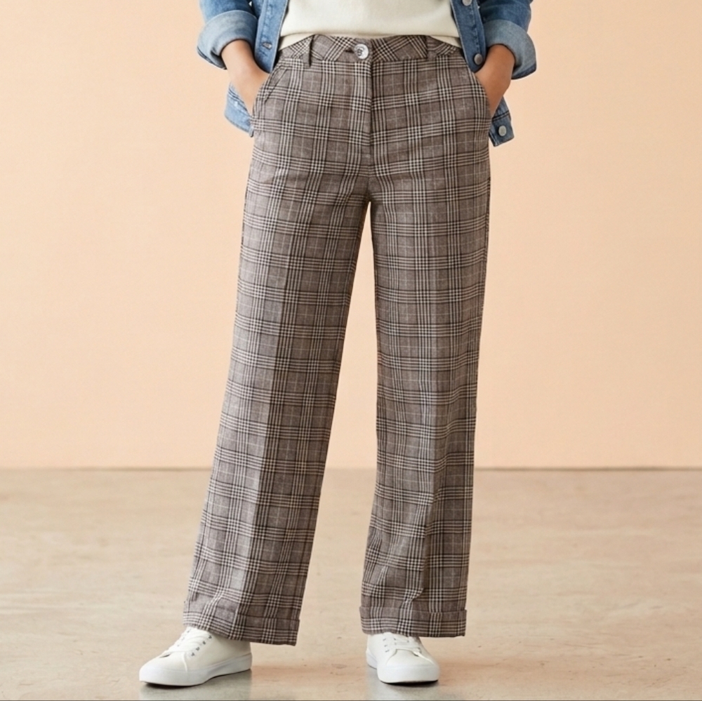 100% cotton Plaid Straight-Leg Pants